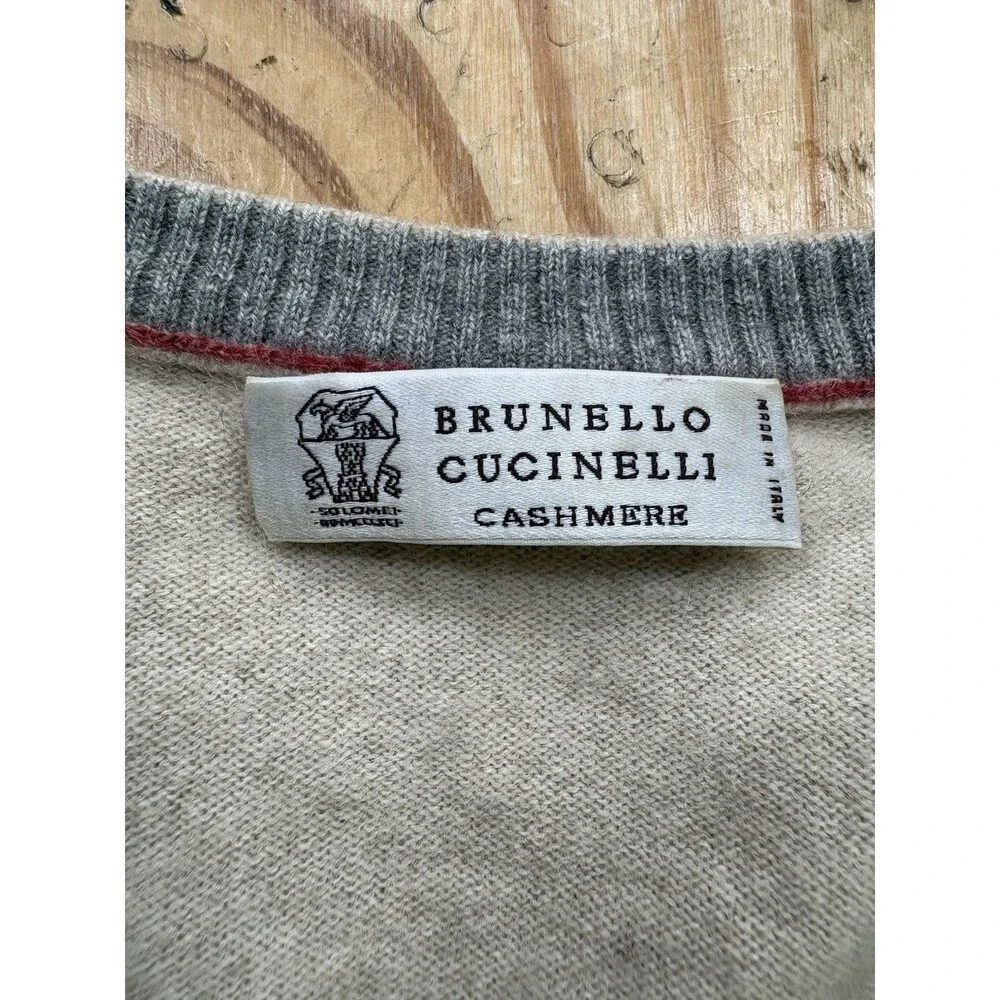 Brunello Cucinelli 100% Cashmere V Neck Sweater Made In Italy Mens Size Med Tan